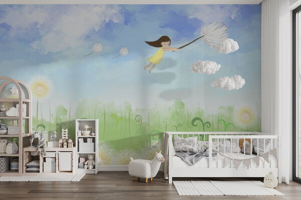 Fototapeta Dívka letící na pampelišce, Přírodní fototapety, Populární fototapety, w00229 - Tapeko.co.cz