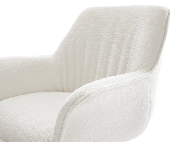 DELIFE Jídelní židle Keila-Flex s područkami bouclé měkký béžová křížová podnož široká nerezová ocel 360° otočný houpací funkce