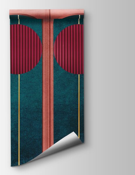 Fototapeta Stěna s červenými kruhy a modrými a zelenými stěnami, 3D fototapety, Populární fototapety, w00388 - Tapeko.co.cz