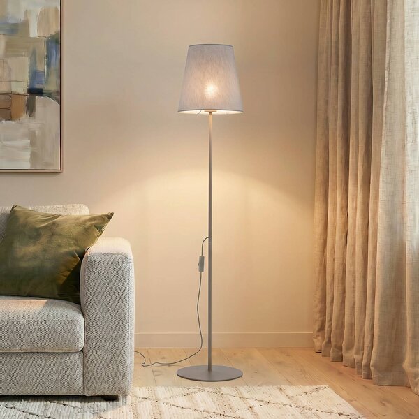 TK Lighting Stojací lampa Elizabeth, písková/béžová, plátno, výška 152 cm, E27, Krémová / jantar, Obývací pokoj / jídelna, Textil / tkanina / hedvábí, Moderní