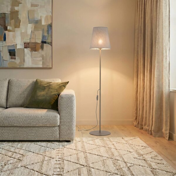 TK Lighting Stojací lampa Elizabeth, písková/béžová, plátno, výška 152 cm, E27, Krémová / jantar, Obývací pokoj / jídelna, Textil / tkanina / hedvábí, Moderní