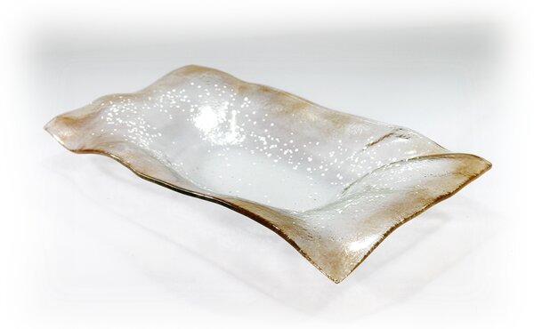 BDK-GLASS Skleněná lehaná mísa VALENCE béžová 42x22cm