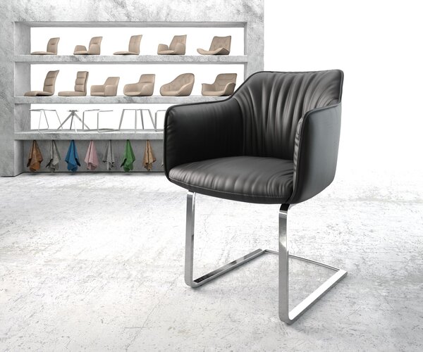 Jídelní židle Elda-Flex s područkami Pravá kůže Černá konzola plochá chromovaná