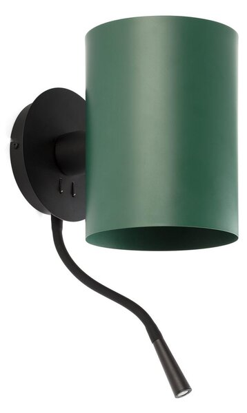 GUADALUPE nástěnná lampa, černá/zelená, se čtecí lampičkou - FARO