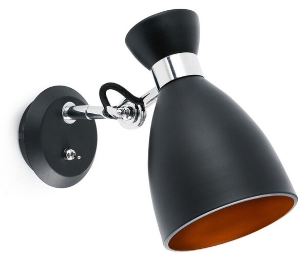 RETRO nástěnná lampa, černá a měď - FARO