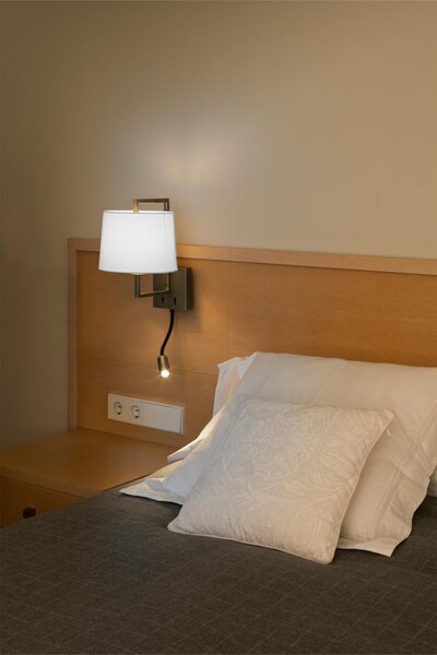 FRAME nástěnná lampa, starozlatá/bílá, se čtecí lampičkou - FARO