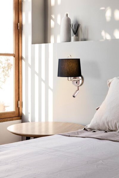 MONTREAL nástěnná lampa, chrom/černá, se čtecí lampičkou - FARO