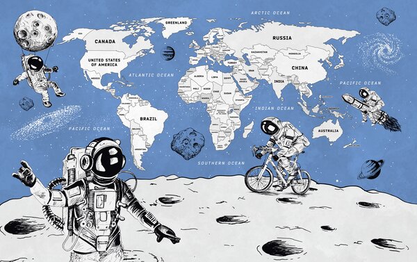 Fototapeta Kresba dvou astronautů na Měsíci, Vesmírné fototapety, Populární fototapety, w00473v1 - Tapeko.co.cz