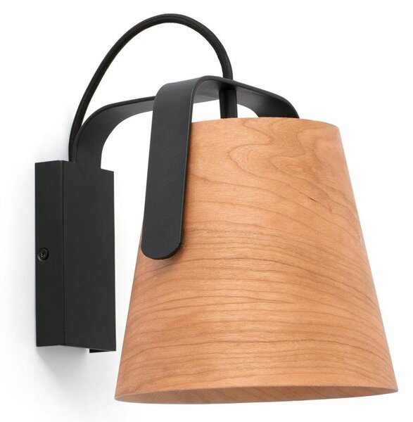 STOOD nástěnná lampa, černá a dřevo - FARO