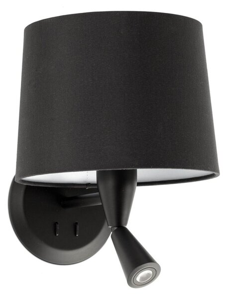CONGA nástěnná lampa, černá, se čtecí lampičkou - FARO