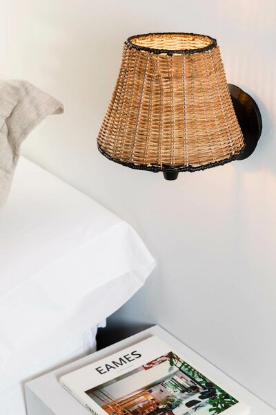 SUMBA černá/ratan nástěnná lampa - FARO