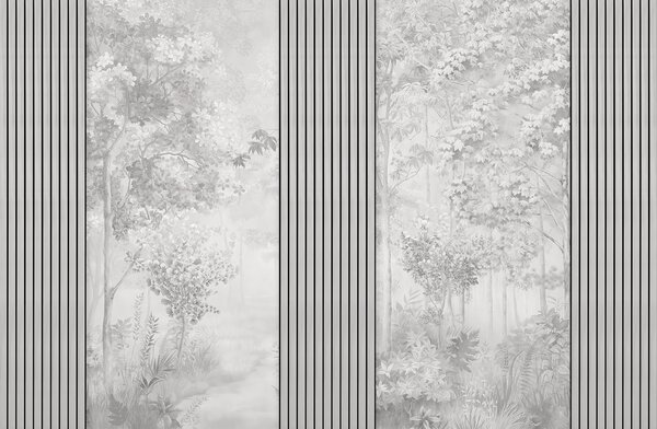 Fototapety Dřevěné panely a jemný les v šedých tónech, Fototapety černobílé, w00670v3 : uwalls.cz