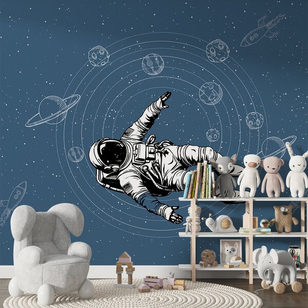 Fototapety Astronaut a planety na modrém pozadí, Fototapety space, w00712v3 : uwalls.cz