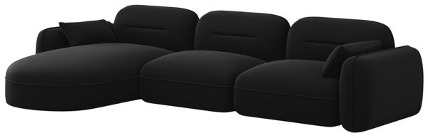 -25 % Dny MOMENTI– Cosmopolitan Design Černá sametová rohová pohovka Sydney 320 cm, levá