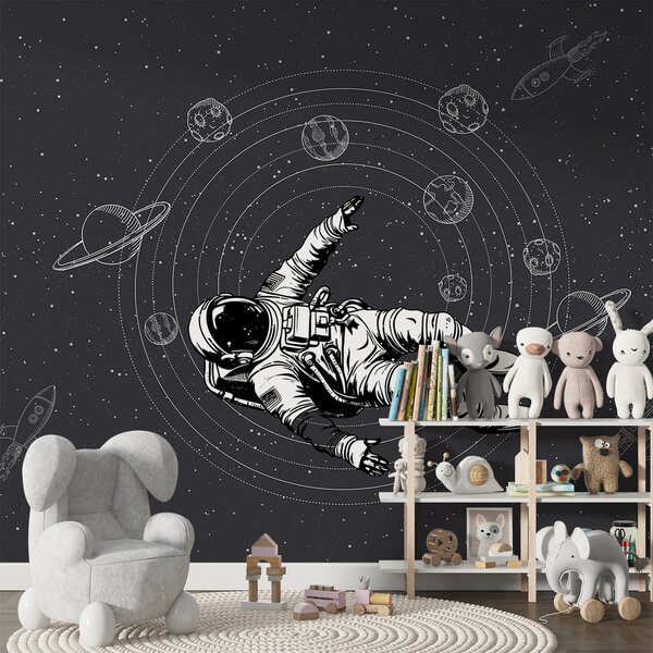 Fototapety Astronaut a planety na tmavě šedém pozadí, Fototapety space, w00712v5 : uwalls.cz
