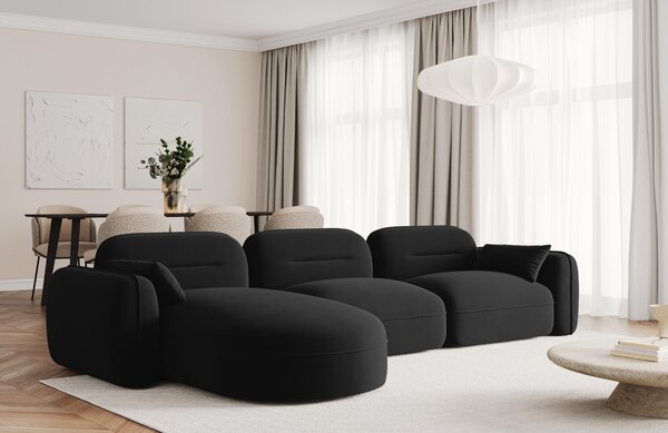 -25 % Dny MOMENTI– Cosmopolitan Design Černá sametová rohová pohovka Sydney 320 cm, levá