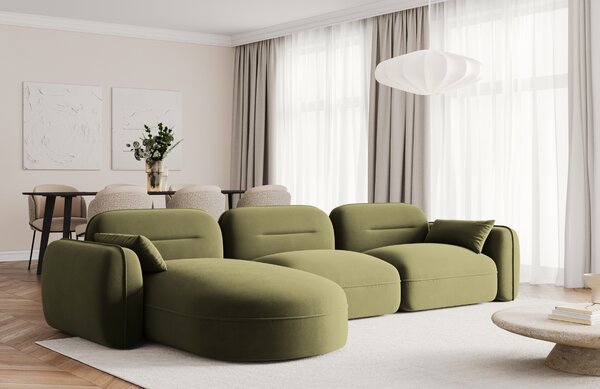 -25 % Dny MOMENTI– Cosmopolitan Design Zelená sametová rohová pohovka Sydney 320 cm, levá