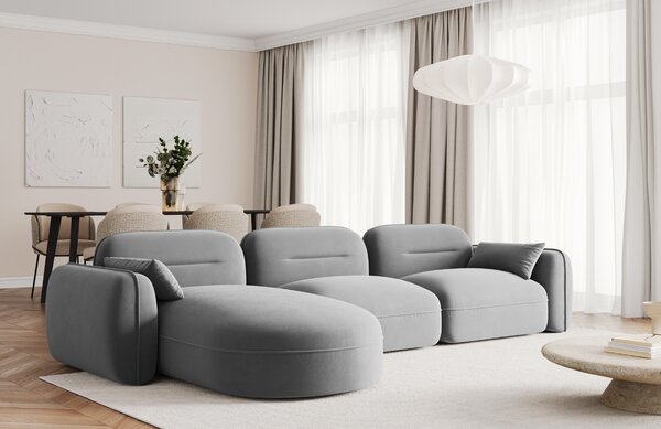 -25 % Dny MOMENTI– Cosmopolitan Design Šedá sametová rohová pohovka Sydney 320 cm, levá
