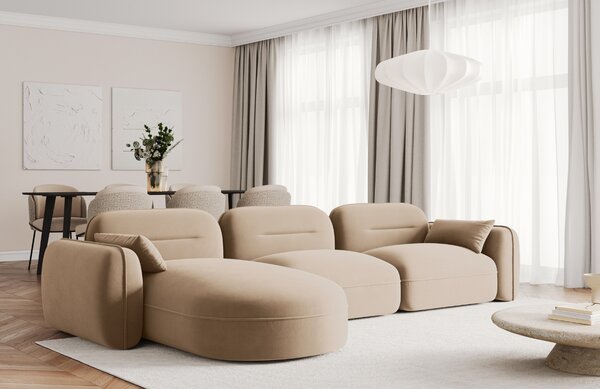 -25 % Dny MOMENTI– Cosmopolitan Design Pískově hnědá sametová rohová pohovka Sydney 320 cm, levá