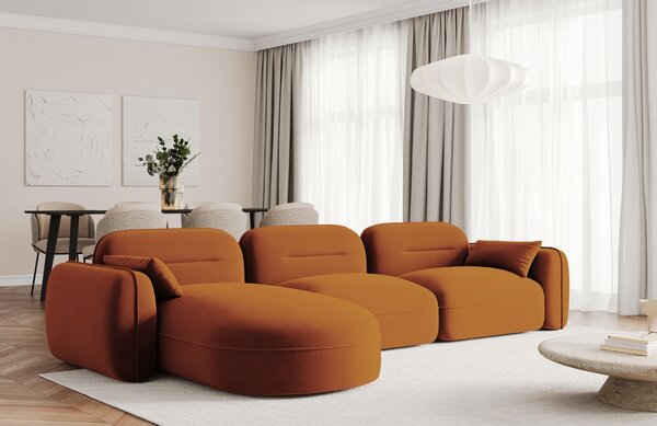 -25 % Dny MOMENTI– Cosmopolitan Design Terakotově oranžová sametová rohová pohovka Sydney 320 cm, levá