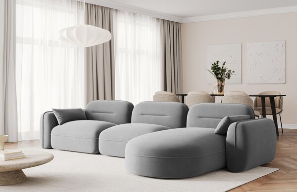 -25 % Dny MOMENTI– Cosmopolitan Design Šedá sametová rohová pohovka Sydney 320 cm, pravá