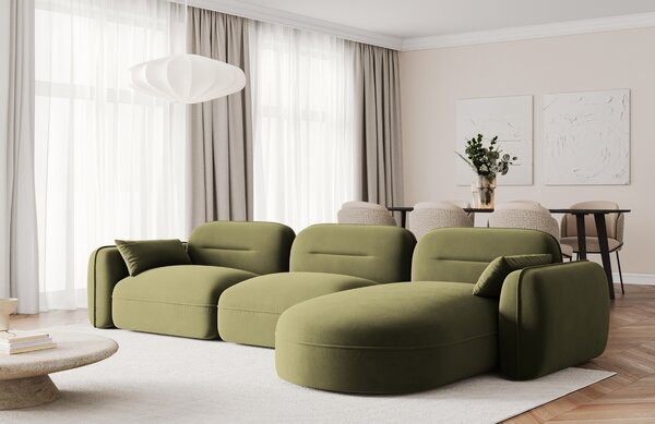 -25 % Dny MOMENTI– Cosmopolitan Design Zelená sametová rohová pohovka Sydney 320 cm, pravá