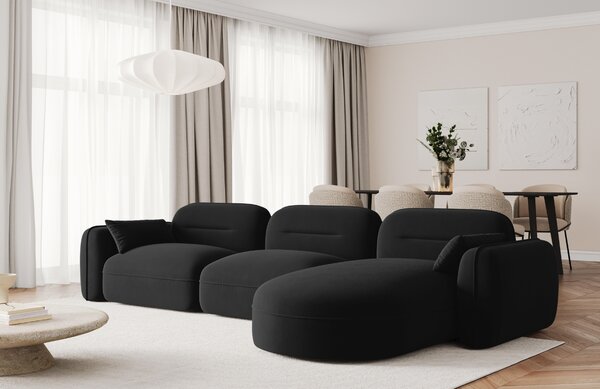-25 % Dny MOMENTI– Cosmopolitan Design Černá sametová rohová pohovka Sydney 320 cm, pravá