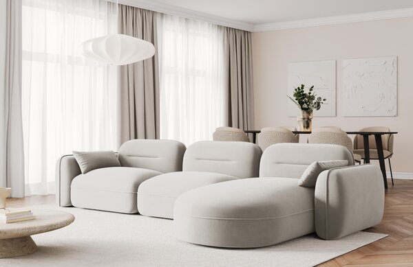 -25 % Dny MOMENTI– Cosmopolitan Design Světle béžová sametová rohová pohovka Sydney 320 cm, pravá