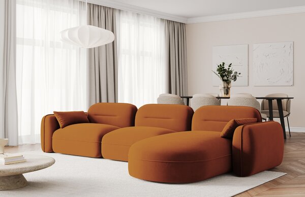 -25 % Dny MOMENTI– Cosmopolitan Design Terakotově oranžová sametová rohová pohovka Sydney 320 cm, pravá