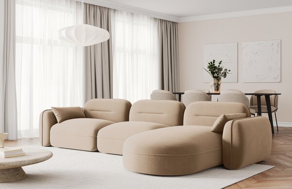 -25 % Dny MOMENTI– Cosmopolitan Design Pískově hnědá sametová rohová pohovka Sydney 320 cm, pravá