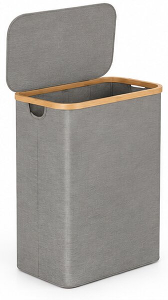 Koš na prádlo, objem 100+ l, s víkem, 2 odnímatelné tašky, látka/bambus, 75x43x32 cm, šedá/přírodní, Dekorino KP20260003
