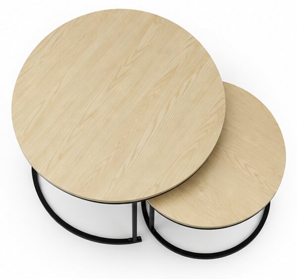 Konferenční stolek, sada 2 ks, kulatý, dřevo/kov, průměr 40/60 cm, výška 37/45 cm, černá/borovice Dekorino BRAZER