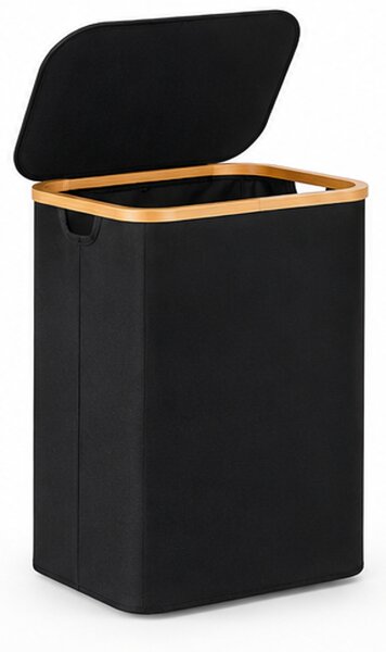 Koš na prádlo, objem 100+ l, s víkem, 2 odnímatelné tašky, látka/bambus, 75x43x32 cm, černá/přírodní, Dekorino KP20260003