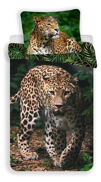 Bavlněné dětské povlečení na jednolůžko 140x200 cm Leopard "Green" – Jerry Fabrics