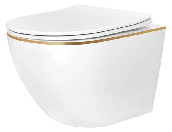 REA-C6806 - Závěsné WC s prkénkem CARLO MINI TORNADO RIMLESS keramika/bílá/zlatá