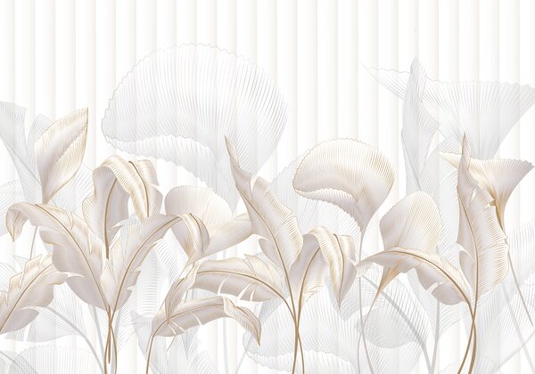 Fototapety Pohled zblízka na tropické listy na bílém pozadí s texturovaným pozadím, Fototapety příroda, Fototapety listy, w01237 : uwalls.cz