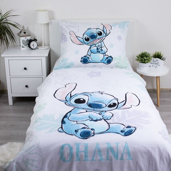 Bílé bavlněné dětské povlečení na jednolůžko 140x200 cm Lilo and Stitch "Ohana White" – Jerry Fabrics