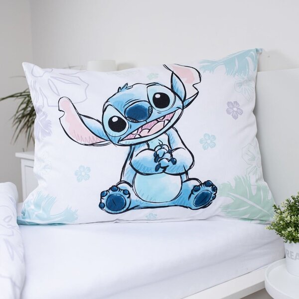 Bílé bavlněné dětské povlečení na jednolůžko 140x200 cm Lilo and Stitch "Ohana White" – Jerry Fabrics