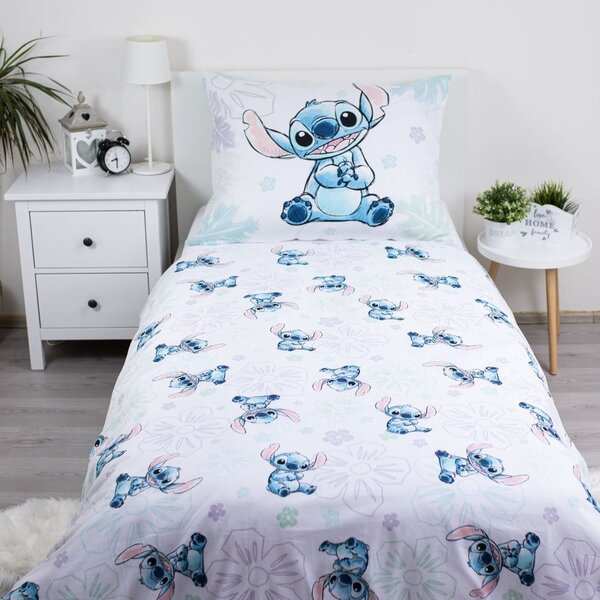 Bílé bavlněné dětské povlečení na jednolůžko 140x200 cm Lilo and Stitch "Ohana White" – Jerry Fabrics