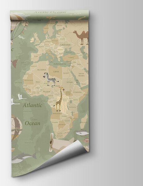 Fototapeta Mapa světa s letadly a horkovzdušnými balóny, Dětské fototapety, Populární fototapety, u36066v2 - Tapeko.co.cz