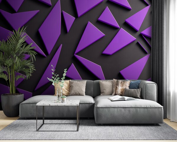 Fototapeta Fialové trojúhelníky na černém povrchu, Geometrické 3D fototapety, Populární fototapety, u94590 - Tapeko.co.cz