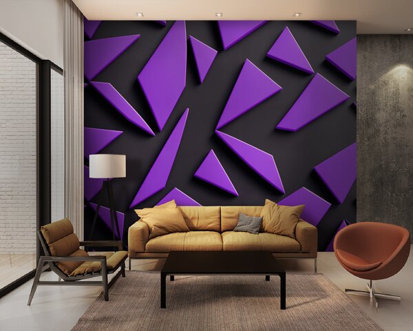 Fototapeta Fialové trojúhelníky na černém povrchu, Geometrické 3D fototapety, Populární fototapety, u94590 - Tapeko.co.cz