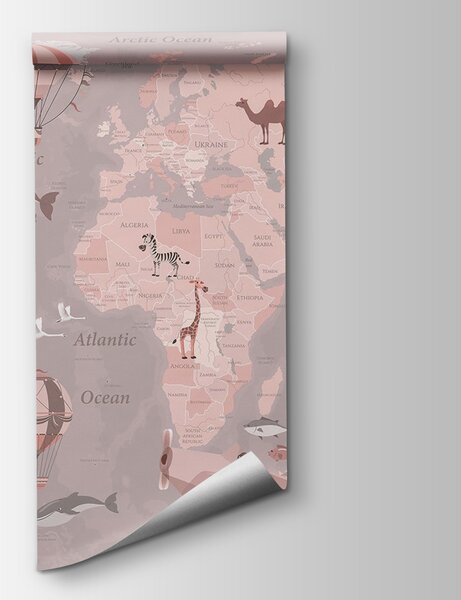 Fototapeta Mapa světa s letadly a horkovzdušnými balóny, Dětské fototapety, Populární fototapety, u36066v6 - Tapeko.co.cz