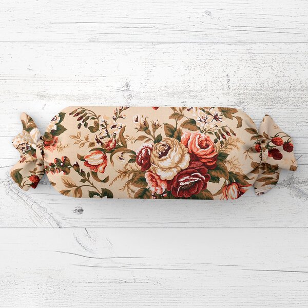 Biante Polštář válec bonbon Sandra SA-607 Červené růže na béžovém 15x40 cm