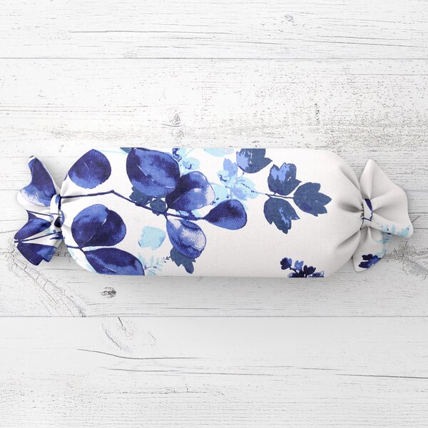 Biante Polštář válec bonbon Sandra SA-605 Modrý eukalyptus na bílém 15x40 cm
