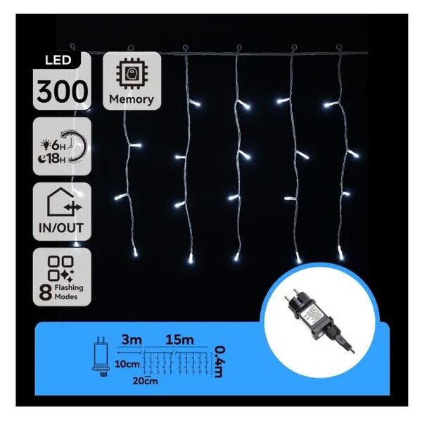 Aigostar - LED Venkovní vánoční řetěz 300xLED/8 funkcí 15x0,4 m IP44 stud bílá