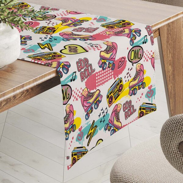 Biante Dětský bavlněný běhoun na stůl Sandra SA-604 Růžový retro styl 20x120 cm