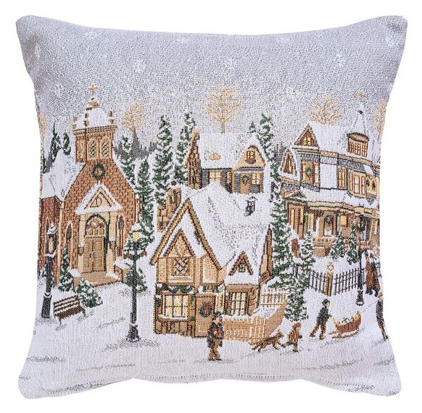 Povlak MOTIV LUREX zimní náves béžovostříbrná 40 x 40 cm