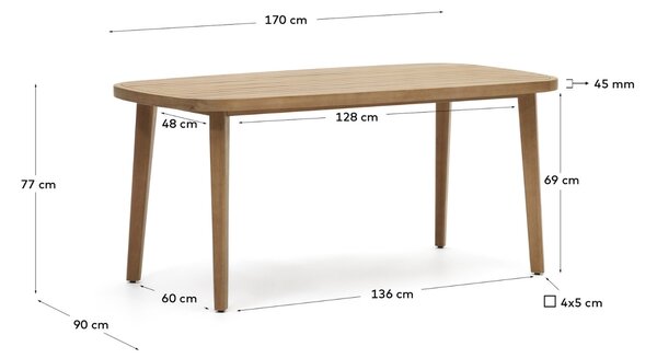 Masivní zahradní jídelní stůl Kave Home Maset 170 x 90 cm