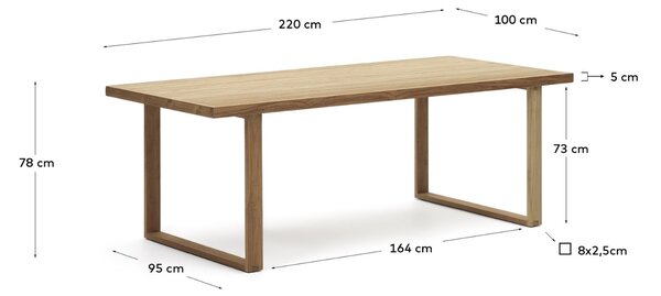 Teakový zahradní jídelní stůl Kave Home Canadell 220 x 100 cm